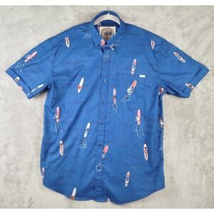 Rsvlts Americana Blue Surf Board Button Up Shirt Mens XL Kunuflex Short Sleeve